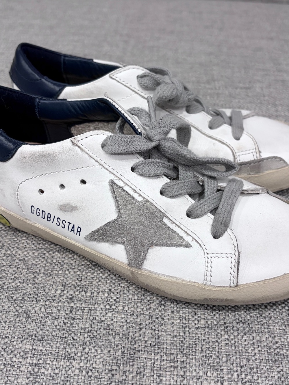 Golden Goose Kids White Sneakers with Gray Star & Navy Heel